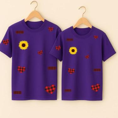 Imagem de Camiseta Algodão Unissex Estampa Girassol Corações Rasgados Festa Juni