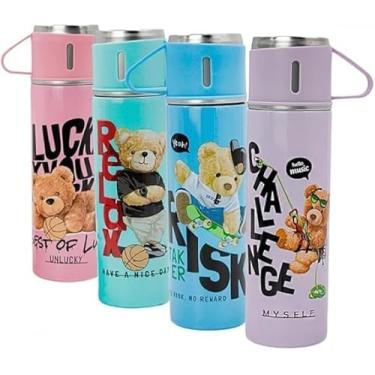 Imagem de Garrafa térmica infantil inox inquebravel com 3 xicaras 500 ml com Estampas de urso para liquidos quentes e frios (cor única)