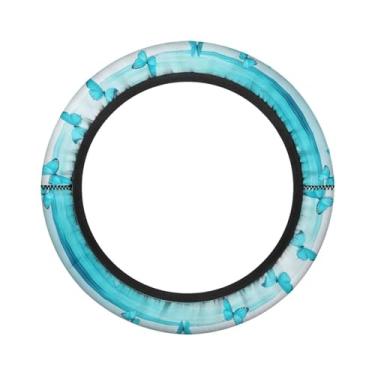 Imagem de Knextrepoy Capa de volante para carrinho de golfe Blue Butterfly Tropical Beach Stretchable Antiderrapante 33-14 polegadas Capas de volante para carrinho de golfe, acessórios respiráveis para carros