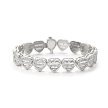 Imagem de Lulu Mel Iced Out Pulseira de coração de 12 mm Baguete de diamante para mulheres, hip hop masculina completa CZ 14K banhado a ouro pulseira corrente rapper correntes com caixa de joias, 7 Inches