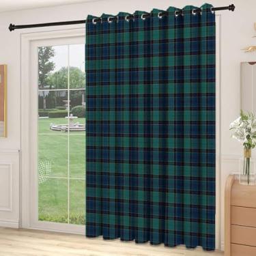 Imagem de Divisória de parede de cortina de divisória de quarto tartan, design tradicional de colcha padrão xadrez de elementos escoceses, adequada para portas de vidro deslizantes, cortinas térmicas de sala de