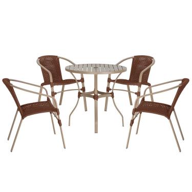 Imagem de 04 Cadeiras Floripa E Mesa Roma 100cm Fendi Trama Original Marrom