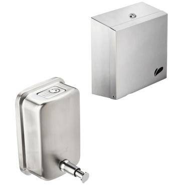 Imagem de Kit Dispenser Saboneteira 500 Ml Visium E Dispenser Toalheiro Quadra Porta Papel Toalha Biovis