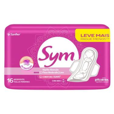 Imagem de Absorvente Sym Cobertura Suave com Abas 16 Unidades Leve Mais Por Meno