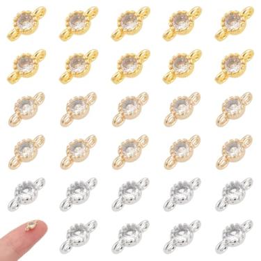 Imagem de UNICRAFTALE 30 peças, 3 cores, conectores de latão, amuletos de zircônia cúbica com laços duplos, pingentes redondos de strass, achados para colar DIY, brinco, pulseira, fabricação de joias, furo de 1