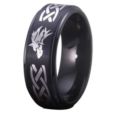 Imagem de CLOUD DANCER Anel de cabeça de lobo com gravação personalizada GRÁTIS Royal Triforce Anel Cosplay Anel de elos de lobo - 8 mm de largura Prata/Azul/Preto/Ouro/Ouro Rosa Anel de Carboneto de Tungstênio