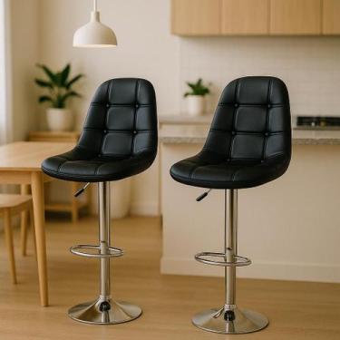 Imagem de Kit 2 Banquetas Altas Estofadas Com Encosto Alto Para Bar Balcão Cozin
