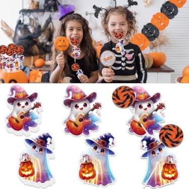 Imagem de Ncozwo 100 peças de cartões de papel de pirulito de Halloween, fantasma, doces, chocolate, açúcar, decorações para cartões de troca de lembrancinhas de festa (fantasma de bruxa colorida)