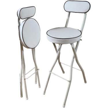 Imagem de Banco De Bar Dobrável Acolchoado Redondo 70cm / 75cm, Cadeira Alta Para Adultos Com Encosto, Cadeira De Cozinha Dobrável Portátil, White, 70cm/28in