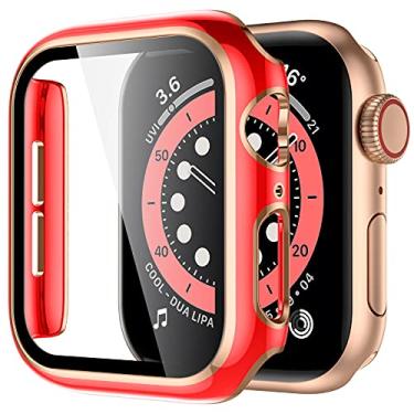 Imagem de GEAK Capa rígida compatível com Apple Watch protetor de tela de 40 mm, cobertura total rígida de policarbonato com protetor de tela ouro rosa para mulheres e homens iWatch 40 mm Série 6/5/4/SE Vermelho/Ouro rosa