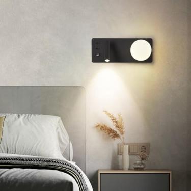 Imagem de GZZBMY Lâmpada de parede interna LED com 2 interruptores luzes de leitura arandela de parede giratória ajustável com portas USB carregamento luz de parede de cabeceira para quarto sala de estar hotel