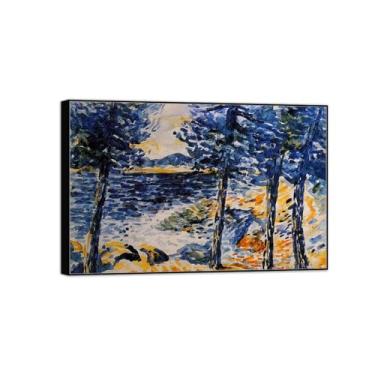 Imagem de MUHJDYC Quadros famosos impressão em tela - pinos por mar-paisagem imagem em tela-artes póster reprodução 40 x 60 cm - 16 x 23 in moldura preta