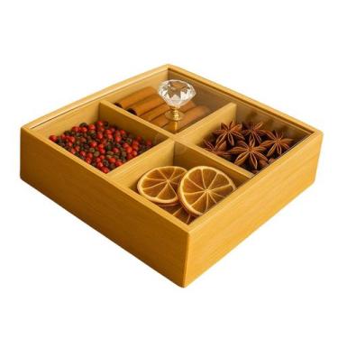 Imagem de Porta De Chá Saches Multiuso 4 Nichos Madeira Tampa Acrílico Caixa Org