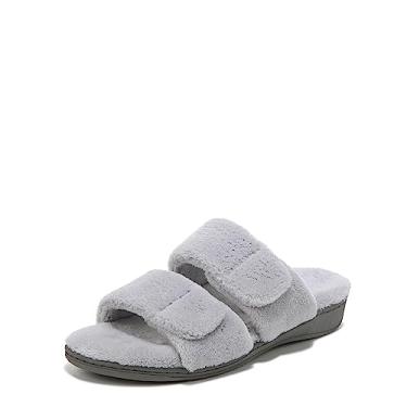 Imagem de Vionic Pantufa feminina Indulge Dessie – Pantufas femininas confortáveis confortáveis e ajustáveis com suporte de arco ortopédico oculto e tecnologia VIO-Motion, largura média, tamanhos 34 a 44, Vapor, 9