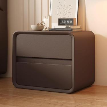 Imagem de Criado-mudo Com 2 Gavetas De Madeira Maciça, Mesa De Cabeceira De Couro Microfibra, Mesa De Cabeceira Moderna Para Quarto, Para Quarto/sala De Estar/dormitório, Brown, 50 cm/20 in