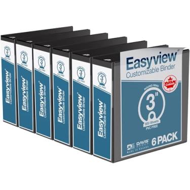 Imagem de Fichários Easyview Premium de 3 anéis com capas transparentes e anéis redondos, fichários para escola ou escritório, 7,6 cm, pacote com 6, preto