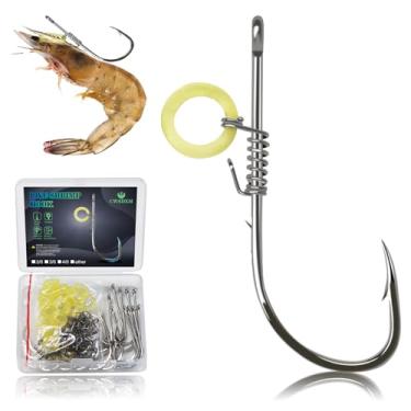 Imagem de Conjunto de anzóis de camarão vivo, anzóis de pesca farpados de aço carbono, água doce e salgada, isca de camarão, isca de bagre de carpa robalo (4/0-25 peças)