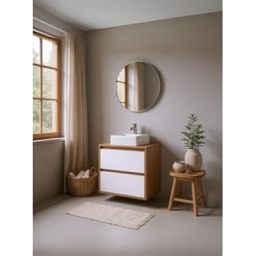 Imagem de Gabinete para Banheiro com Cuba e Espelho Redondo 60cm Mdf Freijo Duba