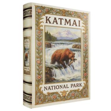 Imagem de XIAOAIKA Caixa decorativa de madeira – Caixas de livros falsas vintage com design de parque nacional, armazenamento secreto com fecho magnético, capa de couro, perfeita para estante de escritório em