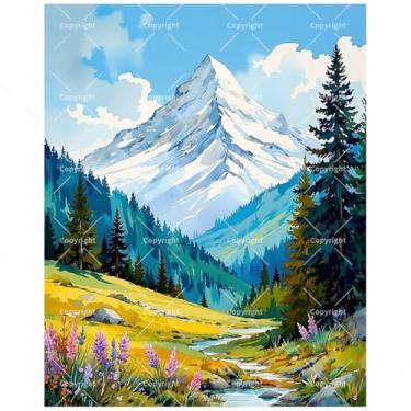 Imagem de Kit de pintura de cenário alpino por números para adultos – Pintura de prado e riacho de montanha faça você mesmo em tela 40,6 x 50,8 cm, conjunto de tinta acrílica, adequado para iniciantes, arte