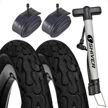 Imagem de Par Pneu Bicicleta DSI tipo Kenda Flame Aro 26 x 2.125 Balão + Par camara + bomba de ar Montadinha