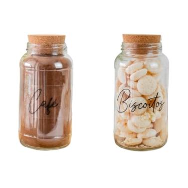 Imagem de Kit Cantinho do Café 810ml | ESCOLHA SEU KIT | Potes de Vidro | Tampa de Cortiça com ou sem Adesivos | Armazenamento(Café e Biscoitos)