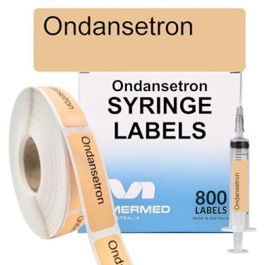 Imagem de Etiquetas de seringa anestésica Ondansetron - Caixa com 800 etiquetas em rolo (núcleo de 2,5 cm). 12 mm x 40 mm (aproximadamente 1,3 cm x 3,8 cm). Adesivo permanente sem látex. Impresso na Austrália