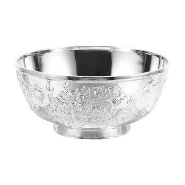 Imagem de LUOZZY Tigela de vinho étnica mongol banhada a prata para brindes cerimoniais e oferta de Hada - Recipiente de bebida artesanal tradicional de 10,5 x 5 cm