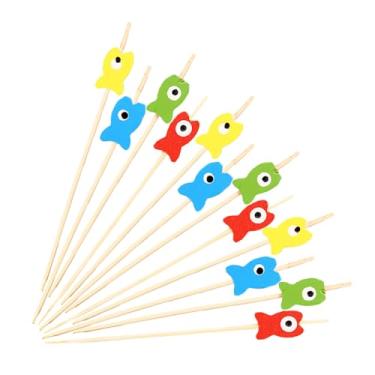 Imagem de Espetos de bambu descartáveis Little Fish Aperitivo, coquetel de palitos de frutas, sanduíche, sobremesa, palitos longos para festa de aniversário, decoração de comida, palitos de coquetéis, bebidas