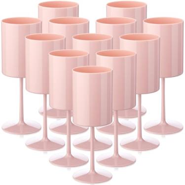 Imagem de Singhoow 12 peças de taças de vinho de acrílico com hastes de 283 g copos quadrados de vidro colorido transparente elegante taças de champanhe para decoração de festa de casamento, aniversário, jantar
