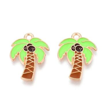 Imagem de DanLingJewelry Pingentes esmaltados de coqueiro com tema de planta tropical, 100 peças, pingentes de árvore de praia de verão para pulseiras, brincos, colar, suprimentos DIY