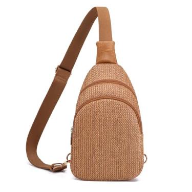 Imagem de Jonvikki Bolsas transversais de palha para mulheres 2025 Bolsa de praia de palha de verão bolsa tiracolo de ráfia, Bloqueio RFID de caramelo puro, Large