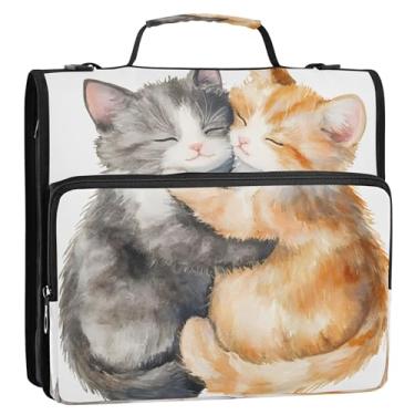 Imagem de Takiito Pasta organizadora de 3 anéis com zíper, gatos fofos apaixonados por armadilha, alça de ombro e alça de arquivo de grande capacidade
