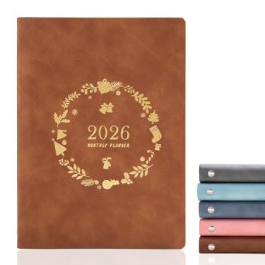 Imagem de KaiRuiYing Caderno de agenda recarregável A5 tamanho 6 anéis de couro PU diário com bolsos, divisórias, refil de papel (grinalda - marrom)