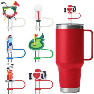 Imagem de Amreich Topper de palha com tema de golfe para Stanley Cup, capa de canudo de silicone reutilizável para canudos de 10 mm, acessório de copo Stanley verde para amantes de esportes de golfe