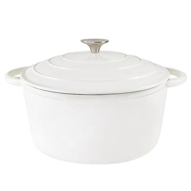 Imagem de Forno holandês, fornos holandeses de ferro fundido, panela de forno holandês com tampa, panela holandesa de esmalte de 5 QT, fornos holandeses com alças duplas, panela de ferro fundido para grelha