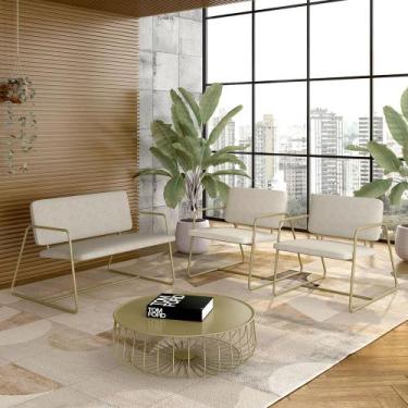 Imagem de Conjunto Namoradeira E Poltronas Sintra Industrial Dourado/bege- M.a -