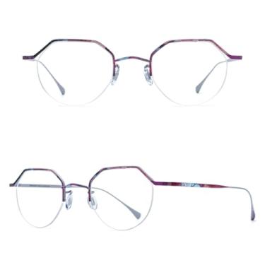 Imagem de VFDHN Armação de óculos de titânio masculina, sem aro, óculos de grau poligonais, meio aro, ultraleve (amarelo)