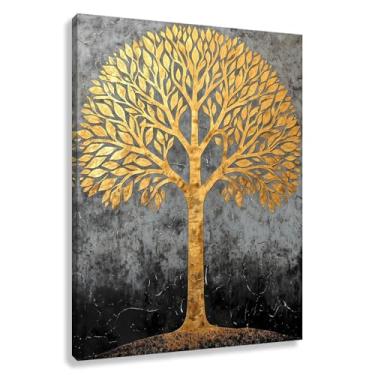 Imagem de Árvore da Vida Arte de Parede Árvore Dourada Impressão em Tela Decoração Imagens da Natureza Pintura de Luxo Sala de Estar Dourada 30x40cmx1
