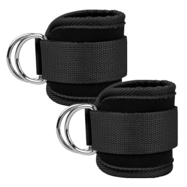 Imagem de Aacehlh Tira de tornozelo para máquina de cabos, 1 par de punhos acolchoados de neoprene ajustável para extensões de perna, exercícios de glúteos, academia para mulheres e homens (preto)