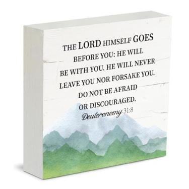 Imagem de corner wind Placa Cristã, Decoração De Mesa Com Caixa Rústica, Madeira Versículo Bíblico Deuteronômio 31:8, Escritório Doméstico Inspirador