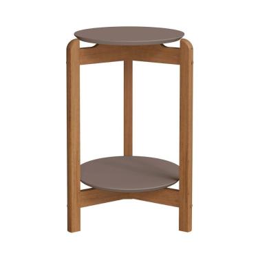 Imagem de Mesa Lateral Sala Lizz Com Pés De Madeira Maciça Cinza Perola cedro