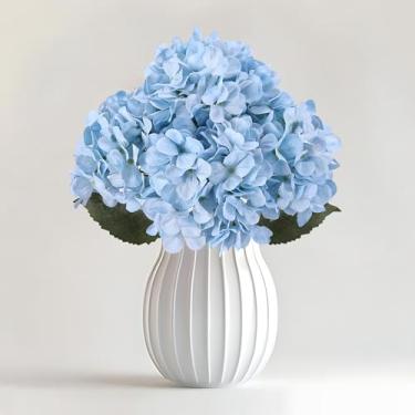 Imagem de UDBZTCE 4 peças de flores artificiais de hortênsia de tamanho grande de haste longa para decoração de casamento em casa, centro de mesa, decoração de escritório, chuveiro (azul celeste)
