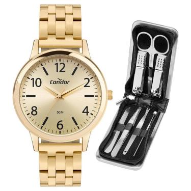 Imagem de Kit Relógio Condor Masculino Dia A Dia Dourado CO2035NRR/K4X