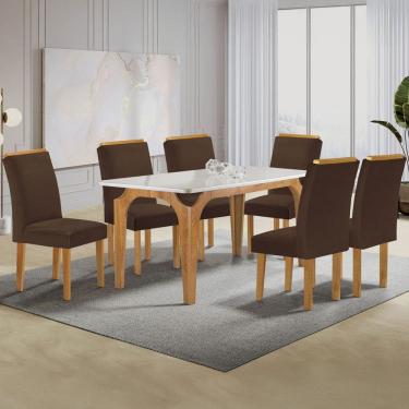 Imagem de Mesa de Jantar 6 Lugares Marromina Luisa com Vidro Cinamomo/Off White/Marrom - Cel Móveis