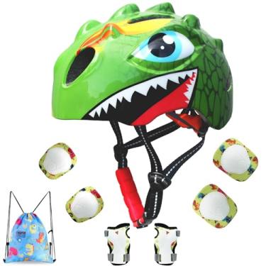 Imagem de Toddle Capacete infantil de bicicleta para meninas de 2, 3, 4, 5, 6, 7 e 8 anos, com design de dinossauro 3D, conjunto de equipamentos de proteção e certificado de segurança, capacete de patinação e