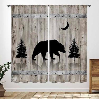 Imagem de Cortina rústica de urso, cabana de fazenda, campo, animal selvagem, vintage, tábua de madeira, estampa floresta, quarto, sala de estar, cozinha, janela, tratamentos, cortinas 53 cm L x 114 cm C