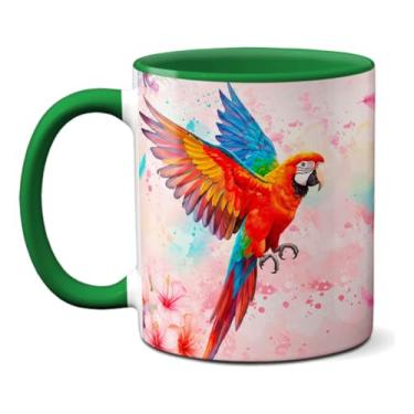 Imagem de Caneca Arara Azul Em Aquarela Xícara Criativa Fauna Brasil (Verde)