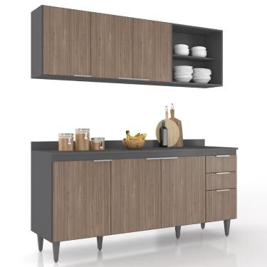 Imagem de Armário De Cozinha Com Tampo Cp10 180cm Pérola Grafite/freijó Z34 - Mpozenato