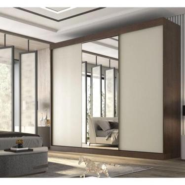 Imagem de Guarda Roupa Casal 3 Portas De Correr 6 Gavetas Com Espelho 100% Mdf Garibaldi - Móveis Valverde - Off White New Canion